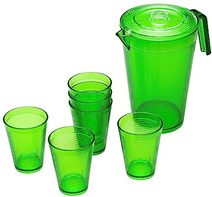 Omada Design Set Caraffa da 2,1 L con Coperchio e 6 Bicchieri Acqua da 275 ml, Linea Samba