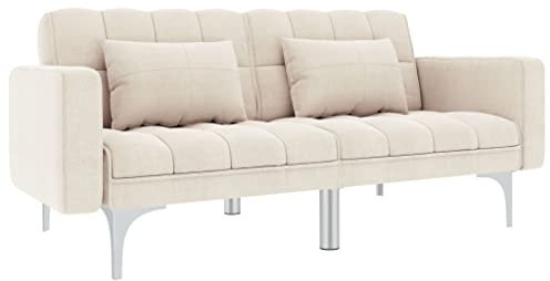 Hommdiy Schlafsofa Klappbett Bettsofa Klappsofa Gästebett Metallbeine Modernes Design Creme Stoff