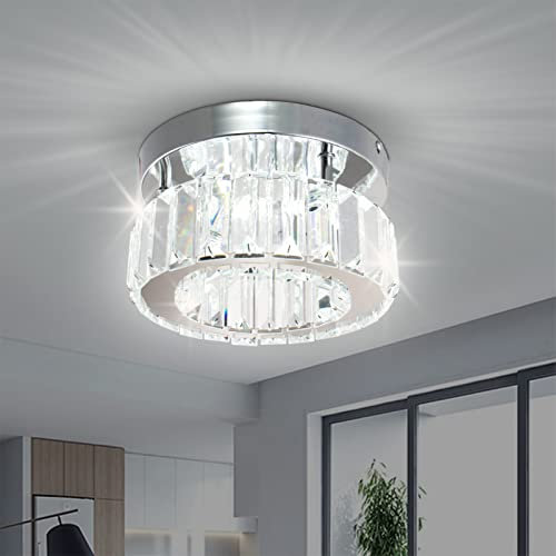 diisunbihuo Mini Kristall Kronleuchter Große Kristall Deckenlampe Runde LED Pendelleuchte für Flur Treppe (kühl weiß) (Runde SJT Kühl weiß)