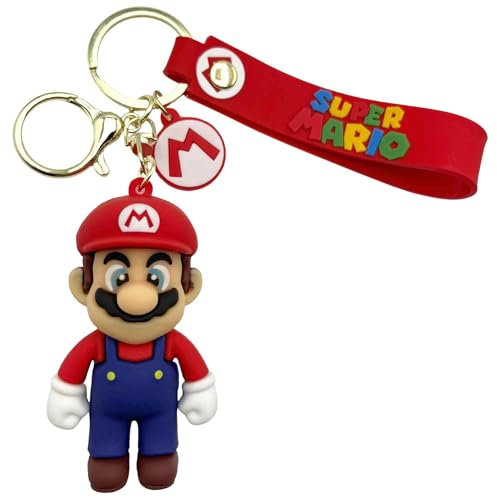 AUTOZOCO Mario Schlüsselanhänger aus Silikon, Super Mario-Schlüsselanhänger, aus Gummi, Mario Bros, Mario-Figur, 7 cm, Silikon, rot