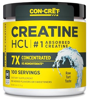 CON-CRET Creatine HCl Powder for Women and Men, Unflavored, 100 Servings