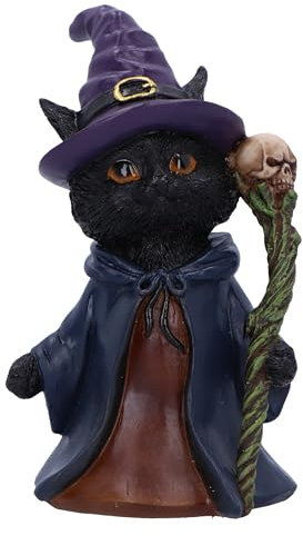 Nemesis Now Whiskered Wizard 14 cm, Harz, schwarz, Katzenfigur, Schwarze Katze, Ornament, Sammlerstück, Katzengeschenk, gegossen aus feinstem Harz, fachmännisch handbemalt