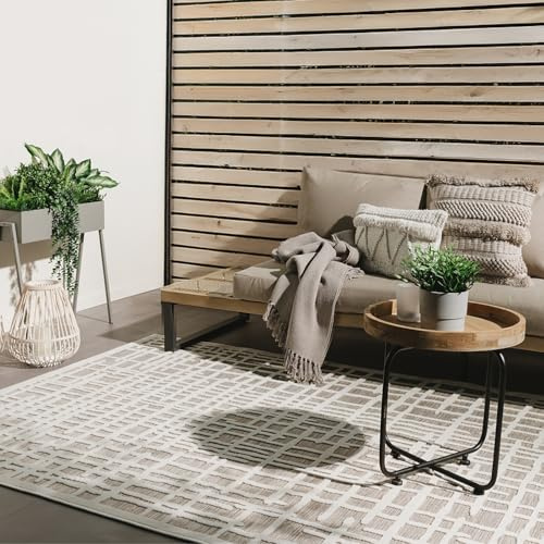 benuta Basic In- & Outdoor Teppich Flora - Beige 80x150 cm - Geometrisches Design - Wetterfest & UV-beständig - Für Balkon, Terrasse, Garten - Küchenteppich & Wohnzimmerteppich - Pflegeleicht Robust