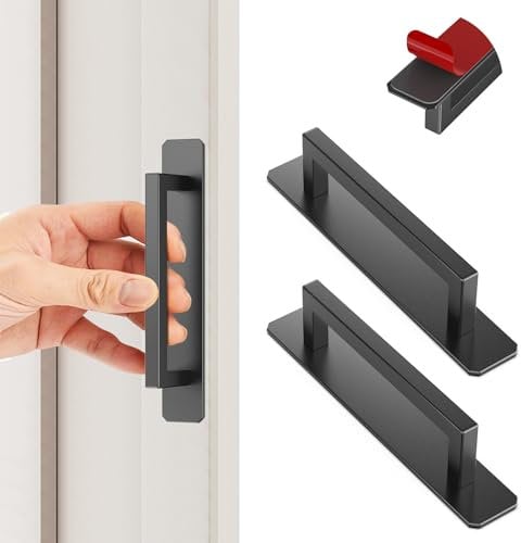 KIKISML 2 Pièces Poignée de Meuble Autocollante, Tirer la poignée Autocollantes en Aluminium Pas de perçage pour Tiroir Placard Porte Coulissante Armoires de Cuisine-150mm Noir