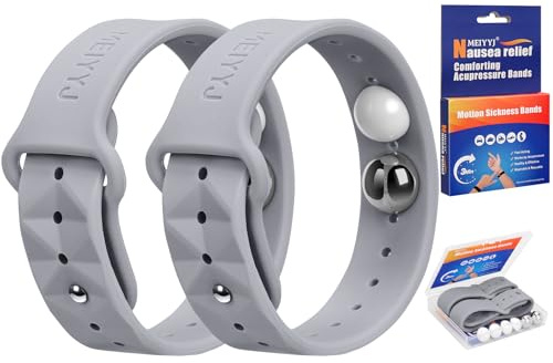 MEIYYJ Travel Sickness Bands for Adults and Kid Adjustable Acupressure Anti Nausea Wristbands for Motion & Morning Sickness Relief Bands for Pregnant Wowen Natural Relief of Nausea-Gray