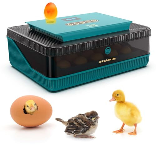 YIWEOG 25 Eier-Inkubatoren für Bruteier, automatischer Eierwender mit Temperatur- und Luftfeuchtigkeitsanzeige, LED-Eierkerzen-Tester, Inkubatoren für Hühner, Enten, Wachteln, Gänse, Taubeneier