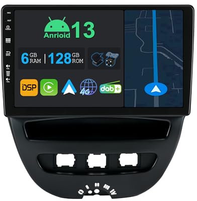YUNTX 10.1 Zoll Android 14 Autoradio mit Navi Für Peugeot 107 Toyota Aygo Citroen C1 2005-2014 | Octa Core | 6GB 128GB | Eingebaut 4G LTE | CarPlay&Android Auto | DSP | DAB | HDMI | Dual Band WiFi