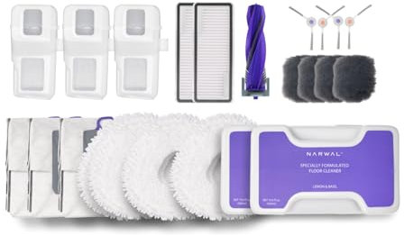 NARWAL Freo Z Ultra Original Zubehörpaket,Mop Cloth*3,Side Brush*4,Ertified Zero-tangling Floating Brush*1,HEPA Filter *2,2.5L Disposable Dust Bag*3,Dust Bin*3,Floor Cleaner*2,baseboard module*4