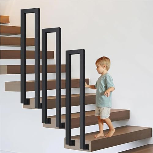 Barandilla de escalera exterior, Generisch, Negro, Hierro forjado, Acabado mate, U-shaped mate black iron handrail with antideslizante design, 20 cm de ancho, 35 cm de altura