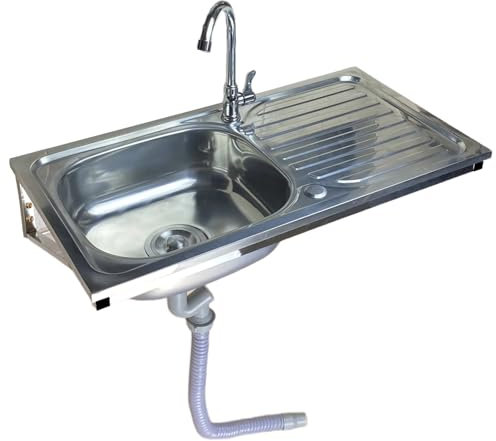 Lavabo de Salle de Bain,Évier en Acier Inoxydable,Meuble Lave-Mains Suspendu,Lavabo mural avec Robinet,éviers Intérieurs Extérieur,pour Petit WC,Camping-car,Restaurant,Buanderie,Cuisine,Garage,Jardin