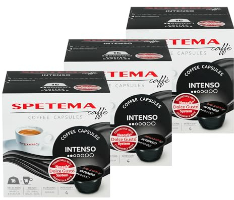 Spetema Kaffeekapseln Espresso Intenso, 48 Kapseln | Kompatibel mit Dolce Gusto Maschinen, Intensität 4, Mittlere Röstung, 60% Arabica & 40% Robusta, 3 Boxen x 16 Kapseln