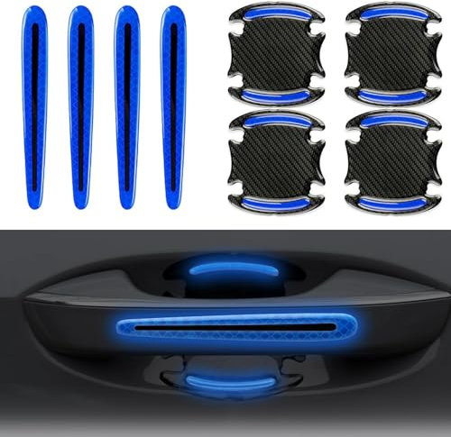 Norhogo 8 Pcs Universal Exterior Door Handle Protective Film, 3D Carbon Fiber Car Door Handle Scratch Protector, Safety Reflective Strips Cover, Safety Reflective Strips for Most Car Handles, Blue