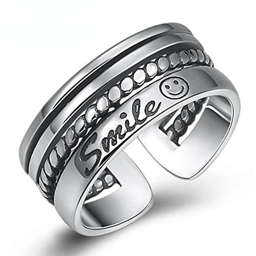 SHOUKAII Verstellbare Ringe for Damen, Sterlingsilber-Schmuck mit Cartoon-Smiley-Schriftzug