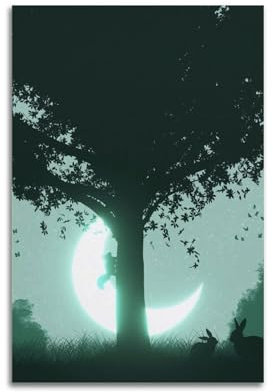 QUYEBRHFY Poster mit Halbmond-Wald, Wanddekoration, Vintage-Kunstposter, Filmdekoration, Druckposter, Zimmer, coole Dekoration, 30 x 45 cm, ungerahmter Stil