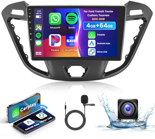 4G 64G Podofo 9Autoradio Bluetooth Für Ford Transit Tourio Custom Tourneo 2013-2018 Carplay Android Auto Wireless,Wifi GPS Navi HIFI/RDS/FM DSP,1280*720,Android 13 Radio 2 din mit AHD Rückfahrkamera