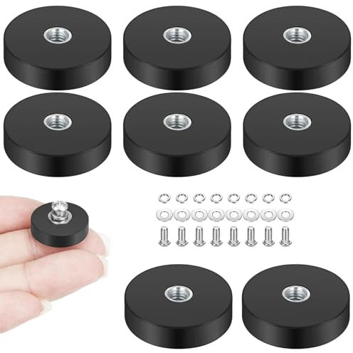Tiusixsy 8 Stück Gummierte Neodym Magnete, Ø 22mm, Schwarz, Rund, Anti-Rutsch, Extra Starke Magnete mit M4 Gewinde für Fahrzeuge, Lampen, Werkzeuge
