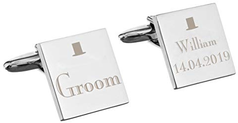 Custom Personalised Decorative Wedding Party Square Cufflinks. Laser Engraved. For Groom, Best Man, Father of the Groom, Father of the Bride, Usher, Page Boy, Any Role