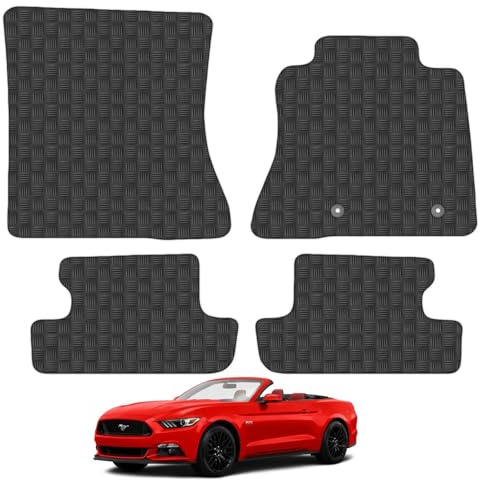 Ford Mustang (2015+) Heavy Duty Thick Rubber Car Mats Accessories Tailored Fit Front Rear Set Compatible Accessory Waterproof Durable Non-Slip 5mm Full Coverage Protection with Clips