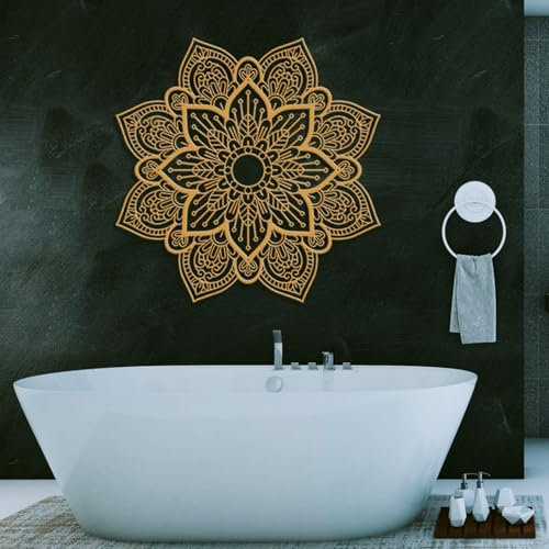 ruelen Mandala Wall Art Metall Blume Wanddekor 3D Floral Art 30'' Gold Kunst Wanddekoration Modernes Bauernhaus Wanddekor für Wohnzimmer, Bad, Schlafzimmer, Küche, Büro (Gold)