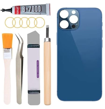 Yuntunele Back Covers Glass Replacement Compatible with iPhone 12 Pro Max 6.7 inches All Carriers with Professional Tool Set (Blue)