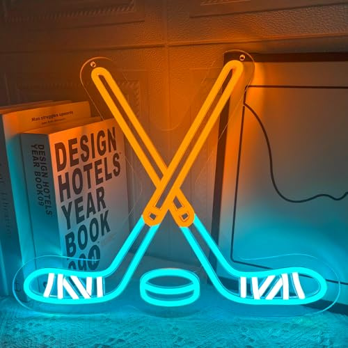 Eishockey Neon Schild Dimmbare LED Sport Neon Sign für Wand Deko | USB Betriebene Sport-Thema Neon Licht für Schlafzimmer Zubehör Bar Pub Club Mann Höhle Party Geschenk 39 x 33 cm
