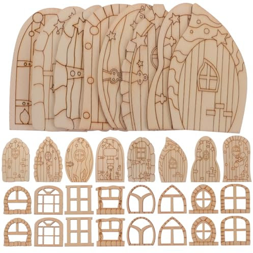 Housoutil Mini Holz Feentüren Unlackiertes, 64 Stück Unbemalte Miniatur-Tür Zum Selbermachen, Feentür Holz Für Wand, Zuhause, Geburtstag, Party, Dekoration, Weihnachten