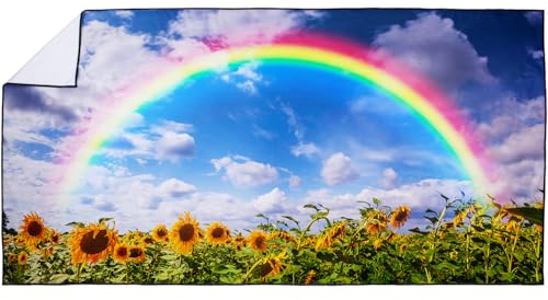 Violetpos Sonnenblumen und Regenbogen Strandtuch 90x180 cm Schnell Trocknende Badetuch Sandfrei Handtuch Strandhandtuch Strandtücher Groß Badehandtuch Tragbares Handtücher Leichtes und Dünnes