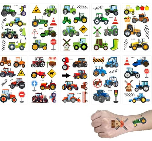 20 Stück Traktor Sticker, Hautfreundlich für Kinder, Bauernhof Geburtstag Deko, Temporäre Tattoos für Kinder, Party Deko Ideal als Partygeschenk und Schulbelohnung