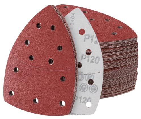 Sruhrak Multischleifer Schleifpapier 152x105mm Klett 120 Körnung 60 Stück | Deltaschleifpapier Set für Deltaschleifer, 11 Loch Deltaschleifpapier für Holz Metall Lack Farbe Schleifen