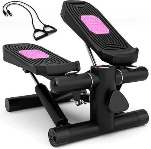 FANTASK Mini-Stepper bis 100 kg, Up-Down Swing Stepper mit verstellbarem Widerstand & LCD Anzeige, Swingstepper mit Widerstandbändern, Twist-Stepper für Zuhause & Büro, Schwarz