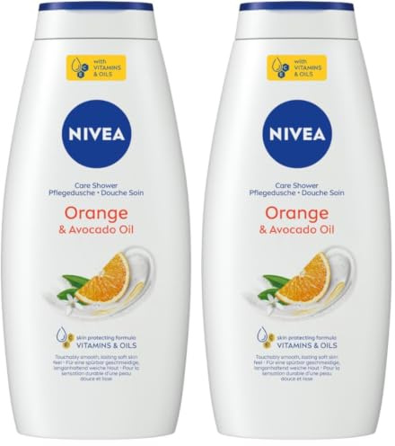 NIVEA Orange & Avocado Oil Pflegedusche, Duschgel mit Vitaminen & natürlichen Ölen, feuchtigkeitsspendende und pH-hautneutrale Cremedusche mit zartem Orangenduft (750 ml) (Packung mit 2)