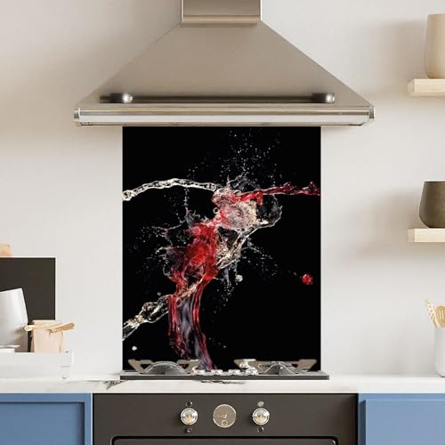 Premium 60 x 75cm Red White Splash 6mm Glass Toughtened Kitchen Splashback
