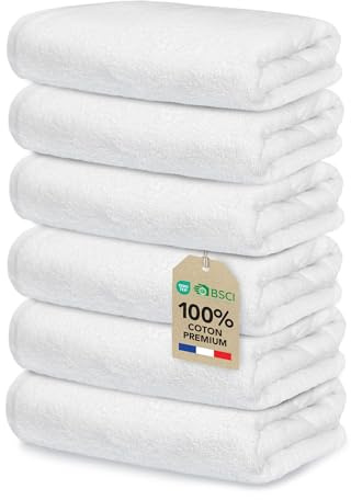 Ôhm Handtuch Baumwolle 50x100 cm Weiß 6er-Set | Kompaktes Format für schnelles Händetrocknen in Küche oder Bad, ohne Fusseln zu hinterlassen.