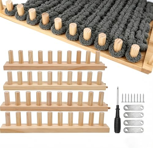 61 Inch Chunky Knitting Blanket Loom Set, 4-in-1 Adjustable Wooden Knitting | Loom Frame for Chunky Yarn | Beginner-Friendly Hand Weaving Tools for DIY Throws, Blankets, Cushions & Home Decor (4)