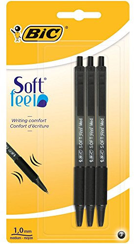 BIC Druckkugelschreiber Soft Feel (0,32 mm) Blister à 3 Stück, schwarz