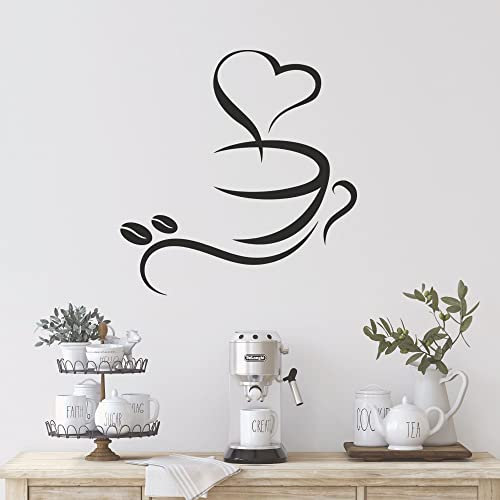 GRAZDesign Wandtattoo Kaffee Tasse Kaffeebohnen | Wandaufkleber Küche selbstklebend - 41x40cm / 070 schwarz