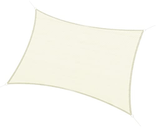 Outsunny Tenda Vela Parasole Rettangolare 3x4 m, Tenda Parasole Esterno con Protezione Raggi UV in HDPE Traspirante con Corde di Fissaggio, Bianco Crema