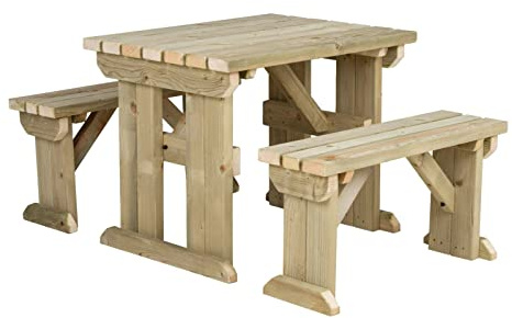 Arbor Garden Solutions 4 Seat Wooden picnic table and benches set, Aspen patio furniture (4ft, Natural (light green))