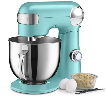 Cuisinart Batteur sur socle à 12 vitesses, bol en acier inoxydable de 5,5 litres, fouet de chef, palette de mélange, crochet pétrisseur, protection anti-éclaboussures avec bec verseur, bleu pervenche,