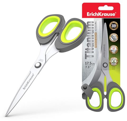 Titanium Schere 17,5cm mit erweitertem Schneidwinkel - extra scharfe 3D-bogenförmigen Edelstahlklingen mit Titanbeschichtung - Bastelschere mit Antihaft-Eigenschaften - Universalschere