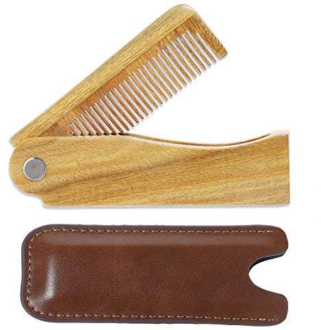 Onedor Handgefertigter Haarkamm aus 100% natürlichem grünen Sandelholz, antistatischer Sandelholzduft, natürlicher Haarentwirrer, Holzkamm, fein mit breitem Zahn (Klappbarer kamm)