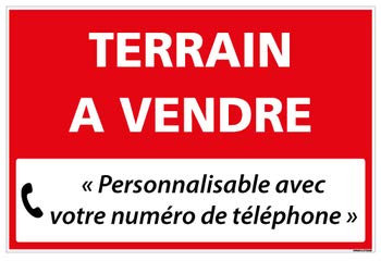 Signalétique.biz France - Panneau Immobilier Personnalisable Terrain à Vendre avec Oeillets aux 4 Coins - Rouge - Plastique Rigide AKILUX 3,5mm - Dimensions 600x400 mm - Personalisable