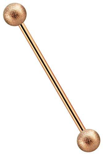 Industrial, Intim, Ohr Piercing 316L Stahl Stab 1,2 x 38 mm Rosegold mit Kugeln in Diamant Optik