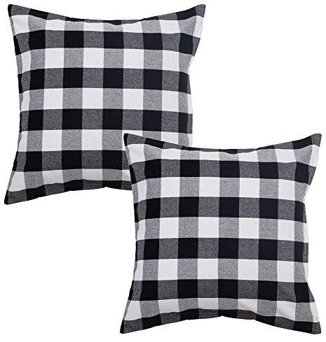 Asquare Kissenbezug 50x50 Kariert - Schwarzer Kissen Bezug aus hochwertiger Baumwolle - Kissenhülle mit Reißverschluss - Pillow Cover - Kopfkissenbezug im 2er Set (Black)