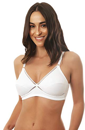 Istintiva Valeria – Reggiseno Senza Ferretto in Cotone 100% ad Elevato Sostegno | Coppe morbide Non Imbottite | Spalline Regolabili | Bianco, Taglia 9C