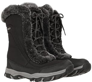 Mountain Warehouse Ohio Womens Snow Boots - Snow Proof Ladies Faux Fur Shoes, Thermal Tested -20 °C, IsoTherm - Winter Skiing, Winter Sports, Walking Jet Black Adult Shoe Size 8