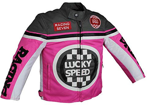 Euro Stars Chaqueta de motorista para niños, chaqueta textil para niños, chaqueta de motorista, chaqueta de carreras, color negro, Rosa., XXS