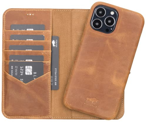 Solo Pelle Lederhülle kompatibel für iPhone 13 Pro Max in 6.7 Zoll abnehmbare Hülle (2in1) inkl. Kartenfächer für das original Apple iPhone 13 Pro Max (Vollleder Camel Braun)