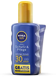 NIVEA SUN Schutz & Pflege Sonnenspray LSF 30 inkl. gratis Reisegröße (200 ml + 30 ml), Sonnencreme Spray für 48h Feuchtigkeit, Sonnenschutz mit UVA/UVB-Filtersystem