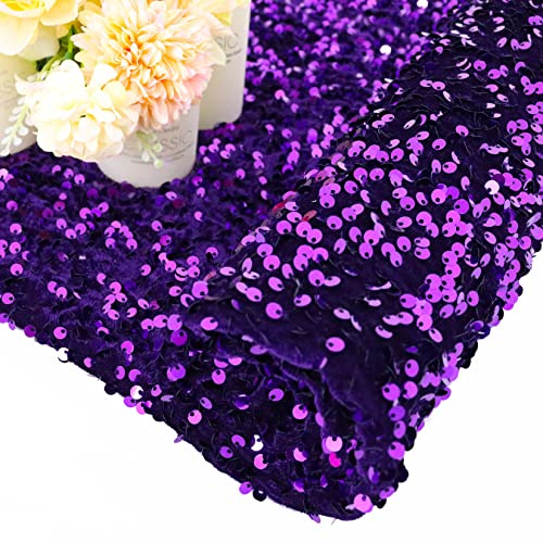 Violetter Stoff, 91 cm, Pailletten-Samtstoff, weicher, dicker Samt-Leinen mit bestickten Pailletten, Polsterstoff, Samt, lila Stoff zum Nähen, für Kleider, DIY, Weihnachten, Geschenke, Taschen